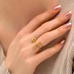 🆕️18K Gold Plated Adjustable Triple Beads Stainless Steel Statement Ring 💍✨